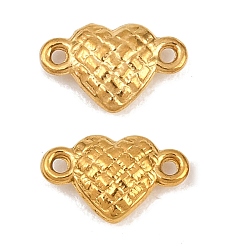 Plaqué 18K Or Véritable 304 charmes de connecteur en acier inoxydable, maillons en forme de cœur à carreaux, placage ionique (ip), plaqué longue durée, réel 18 k plaqué or, 6x9.5x2.5mm, Trou: 0.9mm, environ 15 pcs / sachet 