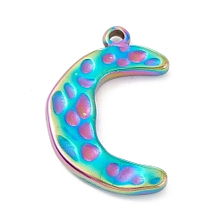 Rainbow Color Ion Plating(IP) 304 Stainless Steel Pendants, Moon, Crescent, Textured, Rainbow Color, 22x15x2.5mm, Hole: 2mm