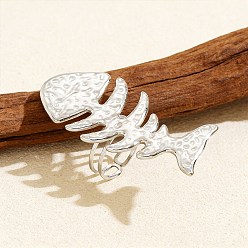 Platin Farbe Strukturierte 304 offene Manschettenringe aus Edelstahl, fishbone, Platin Farbe, 56.5x27 mm, Innendurchmesser: 18 mm