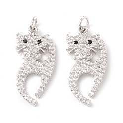Платина Латунные микро проложить кубического циркония подвески, с прыжковых колец, без кадмия и без свинца, долговечный, кошка, платина, 25x11.5x2 мм, отверстие : 3 мм