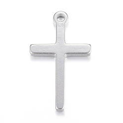 Stainless Steel Color 201 Stainless Steel Pendants, Cross, Stainless Steel Color, 32.5x19x2.5mm, Hole: 2mm
