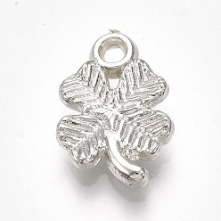 Platinum CCB Plastic Pendants, Clover, Platinum, 15x10x3mm, Hole: 1.6mm