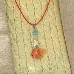 Коралловый Летние пляжные рыбки и морские звезды пластиковые подвески вощеный шнур ожерелья для женщин и мужчин, коралл, 15.75 дюйм (40 см)