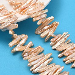 Персиковый Слойка Натуральный жемчуг в стиле барокко кеши, культивированный пресноводный жемчуг, наггетсы овальные, класс 6, розовые, 15~38x4~6x3~4 мм, отверстие : 0.6 мм, около 81 шт / нитка, 14.76~15.55'' (37.5~39.5 см)