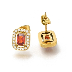 Rectangle Ионное покрытие (ip) 304 серьги-гвоздики из нержавеющей стали, с кубического циркония, золотые, прямоугольные, 10.5x9 мм