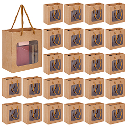 Цвет Древесины Портативные подарочные пакеты из крафт-бумаги, с окном из ПВХ и ручками из полиэстера, для букета, прямоугольные, деревесиные, 14.9x14x0.4 см, развернуть: 14.9x14x7.1 см, 30 шт