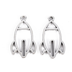 Antique Silver Tibetan Style Alloy Open Back Bezel Pendants, For DIY UV Resin, Epoxy Resin, Pressed Flower Jewelry, Lead Free & Cadmium Free, Rocket, Antique Silver, 30x16x1.5mm, Hole: 1.8mm, about 416pcs/500g