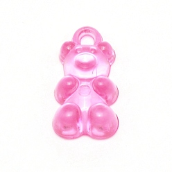 Hot Pink Transparent Acrylic Pendants, Bear, Hot Pink, 21x11.5x7mm, Hole: 2.1mm