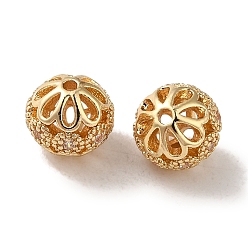 Light Gold Покрытие стойки латунное паве бусины из кубического циркония, долговечный, без кадмия и без свинца, круглые, золотой свет, 6 мм, отверстие : 1 мм