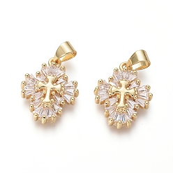 Золотой Латунные микро проложить кубического циркония подвески, крестик, прозрачные, золотые, 18x14x3.5 мм, отверстие : 3x4.5 мм