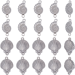 Нержавеющая Сталь Цвет 20шт 2 стили 304 подвески из нержавеющей стали, Ссылки в форме ракушки, цвет нержавеющей стали, 18.5~20.5x10.5~15x3.5~4 мм, отверстие : 1.5~1.6 мм, 10 шт / стиль