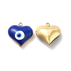 Dark Blue Brass Enamel Pendants, Real 18K Gold Plated, Long-Lasting Plated, Heart with Evil Eye, Dark Blue, 17x16.5x7mm, Hole: 1.2mm
