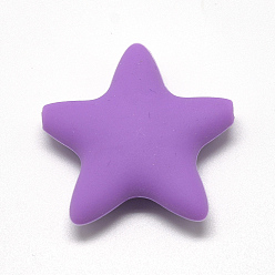 Medium Orchid Food Grade Eco-Friendly Silicone Focal Beads, Star, Medium Orchid, 37x36x10mm, Hole: 2mm