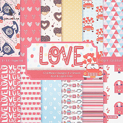 Heart 24Pcs 12 Styles Scrapbook Paper Pads, for DIY Album Scrapbook, Background Paper, Diary Decoration, Square, Heart, 152x152x0.2mm, 2pcs/style