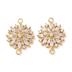 Real 18K Gold Plated Brass Pave Clear Cubic Zirconia Connector Charms, Snowflake Links, Rack Plating, Long-Lasting Plated, Cadmium Free & Lead Free, Real 18K Gold Plated, 22.5x17x4mm, Hole: 1.8mm