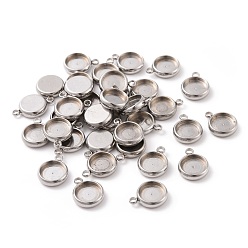 Stainless Steel Color 304 Stainless Steel Pendant Cabochon Settings, Lace Edge Bezel Cups, Flat Round, Stainless Steel Color, Tray: 8mm, 13x10.5x3mm, Hole: 1.8mm