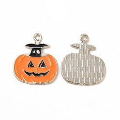 Темно-Оранжевый Стойки обшивки сплава эмали подвески, без кадмия, без никеля и без свинца, Хэллоуин тема, тыквенное очарование, платина, темно-оранжевый, 23x20x1.5 мм, отверстие : 1.8 мм