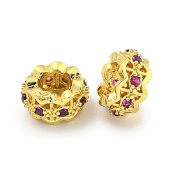 Настоящее золото 18K Покрытие упаковки латунные микропаве кубический цирконий европейские бусины, бусины с большим отверстием, долговечный, без свинца и без кадмия, рондель, реальный 18 k позолоченный, 8x4 мм, отверстие : 4 мм