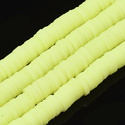 Grün gelb Handgemachte Fimo-Perlen Stränge, für DIY Schmuck Bastelbedarf, heishi Perlen, Disc / Flachrund, grün gelb, 6x0.5~1 mm, Bohrung: 1.8 mm, ca. 290~320 Stk. / Strang, 15.75 Zoll ~ 16.14 Zoll (40~41 cm)
