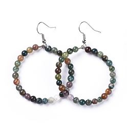 (RRHB277) Кристалл на подкладке из медово-бежевого цвета Серьги из натурального индийского агата, с крюком из нержавеющей стали, кольцо, 60~61x44 мм, штифты : 0.6 мм