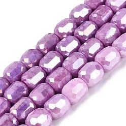 Plum Anti-Tarnish Electroplate Glass Beads Strands, Column, Imitation Gemstone, Dyed, Faceted, Plum, 8.5~9x7.5~8.5mm, Hole: 1~1.2mm, about 39~40pcs/strand, 13.78~14.17 inch(35~36cm)
