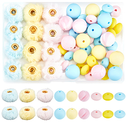 (52) Непрозрачная лаванда Наборы бусин для самостоятельного изготовления, включая бархатный искусственный мех кролика, европейские бусины, силиконовые фокусные шарики, разноцветные, 12~20x6~15 мм, отверстие : 2~4 мм, 57 шт