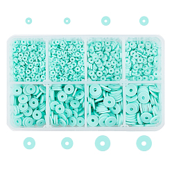 Aguamarina Abalorios de la arcilla de polímero hechos a mano, disco / plano y redondo, perlas heishi, aguamarina, 11x7x3 cm, sobre 2850~3000 unidades / caja