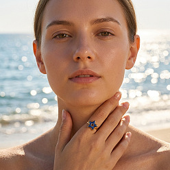 Bleu Royal 304 Bagues ouvertes en acier inoxydable émaillé pour femmes, étoiles, or, bleu royal, 17mm