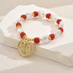 (52) Непрозрачная лаванда День матери латунные браслеты с микропаве из кубического циркония в форме сердца, браслеты-сердечки из искусственного жемчуга для женщин, разноцветные, 1x1 дюйм (2.6x2.5 см), внутренний диаметр: 2-3/8 дюйм (6 см)