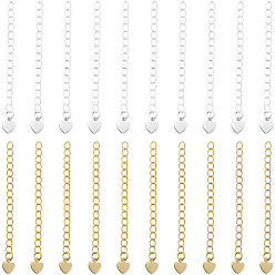 Золотой & Серебряный 50шт 2 цвета стойка покрытие латунь удлинитель цепи бордюра, концевые цепи с каплей в виде сердца, золотой и серебряный, 59 мм, 25 шт / цвет