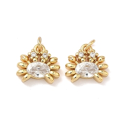 Краб Латунные микро проложить кубического циркония подвески, без свинца и без кадмия, стойки покрытие, долговечный, реальный 18 k позолоченный, краб, 10.5x11x3 мм, Перейти кольцо: 4x0.8 мм, внутренний диаметр: 2.5 мм