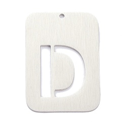 Letter D Anlaufgeschützt 304 Anhänger aus Edelstahl, Rechteck mit Alphabet, hohl, letter.d, 32x22x1 mm, Bohrung: 1.5 mm