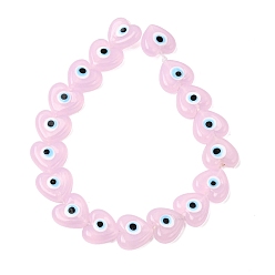 Pink Perles lampwork, perles au chalumeau, faits à la main, coeur avec le mauvais œil, rose, 20~21x20~21x7mm, Trou: 1.4~1.8mm