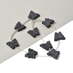 Черный Камень Натуральный черный камень бисер нитей, бабочка, с пластиковыми трубчатыми бусинами, 18~18.5x20~21x4.5~5 мм, отверстие : 1 мм, около 9 шт / нитка, 15.16'' (38.5 см)