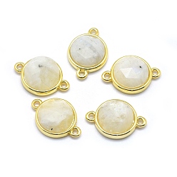 Rainbow Moonstone Natural Rainbow Moonstone Links connectors, with Golden Tone Brass Findings, Flat Round, Faceted, 11.5x17x4.5mm, Hole: 1.2mm