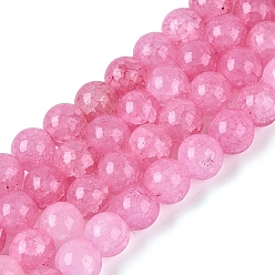 Ярко-Розовый Нити из окрашенных стеклянных бусин с эффектом омбре и эффектом кракелюра, имитация драгоценных камней, круглые, ярко-розовый, 6~6.5 мм, отверстие : 0.8~1 мм, около 138~146 шт / нитка, 29.92~31.89 дюйм (76~81 см)