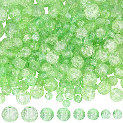 Vert Pâle 450 pièces 4 styles perles de verre craquelé peintes à la bombe, ronde, vert pale, 4~10mm, trou: 1.1~1.6 m
