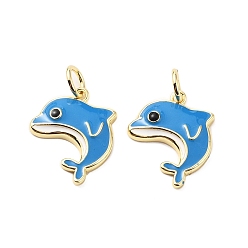 Dolphin Латунь эмаль подвески, с прыжковых колец, стойки покрытие, реальный 18 k позолоченный, без свинца и без кадмия, долговечный, дельфин, 15.5x12.5x2.5 мм, отверстие : 3.3 мм