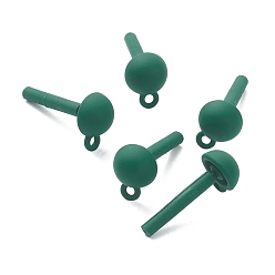 Sea Green Spray Painted Alloy Stud Earrings Findings, with 925 Sterling Silver Pins and Loops, Half Round, Silver, Sea Green, 11x8mm, Hole: 1.8mm, Pin: 0.5mm