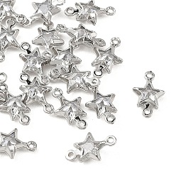 Clear SHEGRACE Brass Pave Cubic Zirconia Star Connector Charms, Cadmium Free & Nickel Free & Lead Free, Long-Lasting Plated, Real Platinum Plated, Clear, 11x7x3mm, Hole: 0.9mm & 1mm