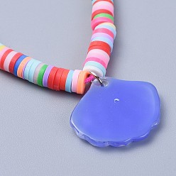 Mixed Color Eco-Friendly Handmade Polymer Clay Heishi Beads Kids Braided Bracelets, with Resin Paillette Pendants and Nylon Cord, Shell, Mixed Color, 1-3/4 inch~2-3/4 inch(4.5~7cm)