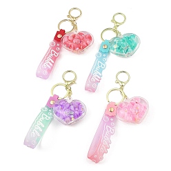 Mixed Color Luminous Heart Acrylic Pendant Keychain, Glow in the Dark, Liquid Quicksand Floating Handbag Accessories, with Alloy Findings, Mixed Color, 21cm