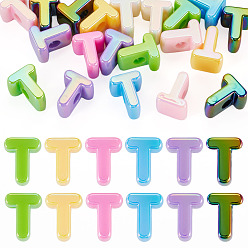 Letter T 20 Stück UV-beschichtete, opake europäische Acrylperlen, große, irisierende Perlen, Gemischte Farbe, Buchstaben t, 20.5x16.5x13.5 mm, Bohrung: 6 mm