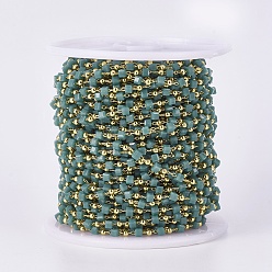 Кадет Синий Ручной цепи стекло бисером, пайки, с латунной фурнитурой , с катушкой, долговечный, золотые, кубические, кадетский синий, 2.3~2.8x2.3~2.8x2.3~2.8 мм, 2 мм, около 32.8 футов (10 м) / рулон