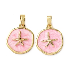 Морская звезда Латунь эмаль подвески, реальный 18 k позолоченный, морская звезда, 17.5x15x2.5 мм, отверстие : 4x2.5 мм