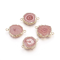 Бледно-фиолетовый Красный Соединители звеньев естественного окрашенного кварца, с латунной фурнитурой , плоско-круглые, золотые, бледно-фиолетовый красный, 24.5~33x16~23x4~6 мм, отверстие : 2~2.5 мм