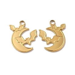 Настоящее золото 18K Ионное покрытие (ip) 304 кулон из нержавеющей стали, луна с шармом летучей мыши, реальный 18 k позолоченный, 20x16x1.5 мм, отверстие : 3 мм