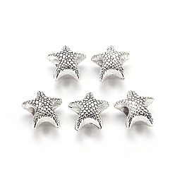 Antik Silber Farbe Tibetische Stil Legierung Großlochperlen, Großloch perlen, cadmiumfrei und bleifrei, Seestern, Antik Silber Farbe, 13x12.5x7 mm, Bohrung: 5 mm, ca. 550 Stk. / 1000 g