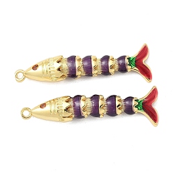 Фиолетовый Латунные микропроволочные кубические циркониевые подвески из эмали, рыба, реальный 18 k позолоченный, фиолетовые, 38x11.5x6.5 мм, отверстие : 1.6 мм