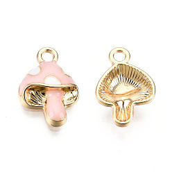 Персиковый Слойка Подвески из сплава , с эмалью, золотой свет, гриб, розовые, 16x11x3.5 мм, отверстие : 2 мм
